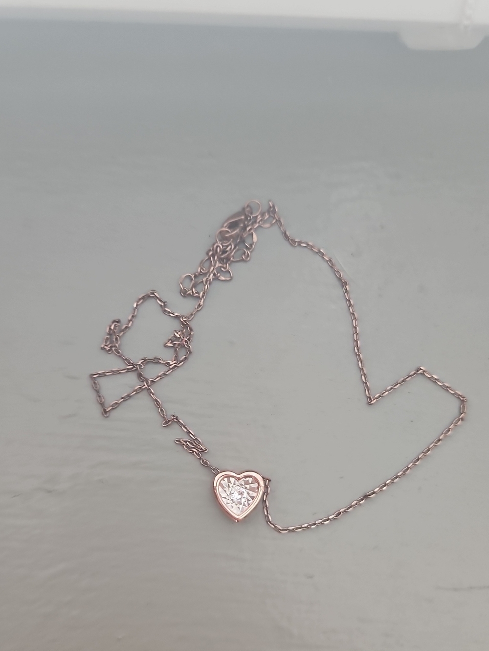 Rose Gold Heart Pendant Necklace with Clear Stone - Women Jewelry